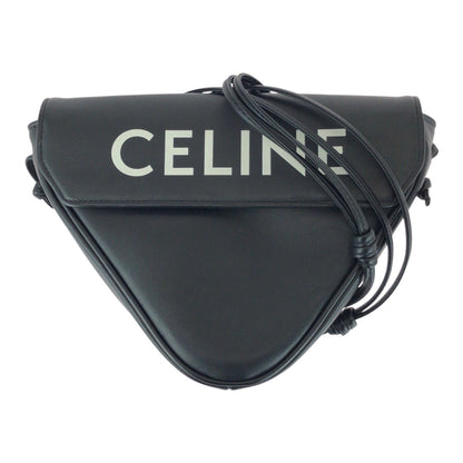CELINE Shoulder Bag 195903DCS leather black black white Triangle logo