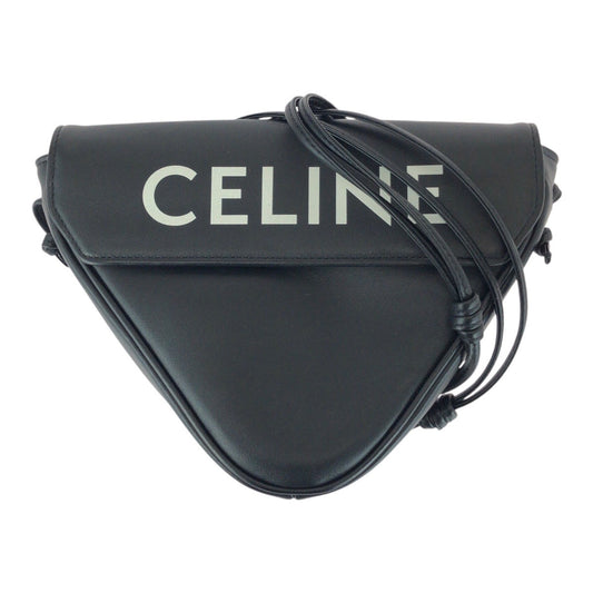 CELINE Shoulder Bag 195903DCS leather black black white Triangle logo