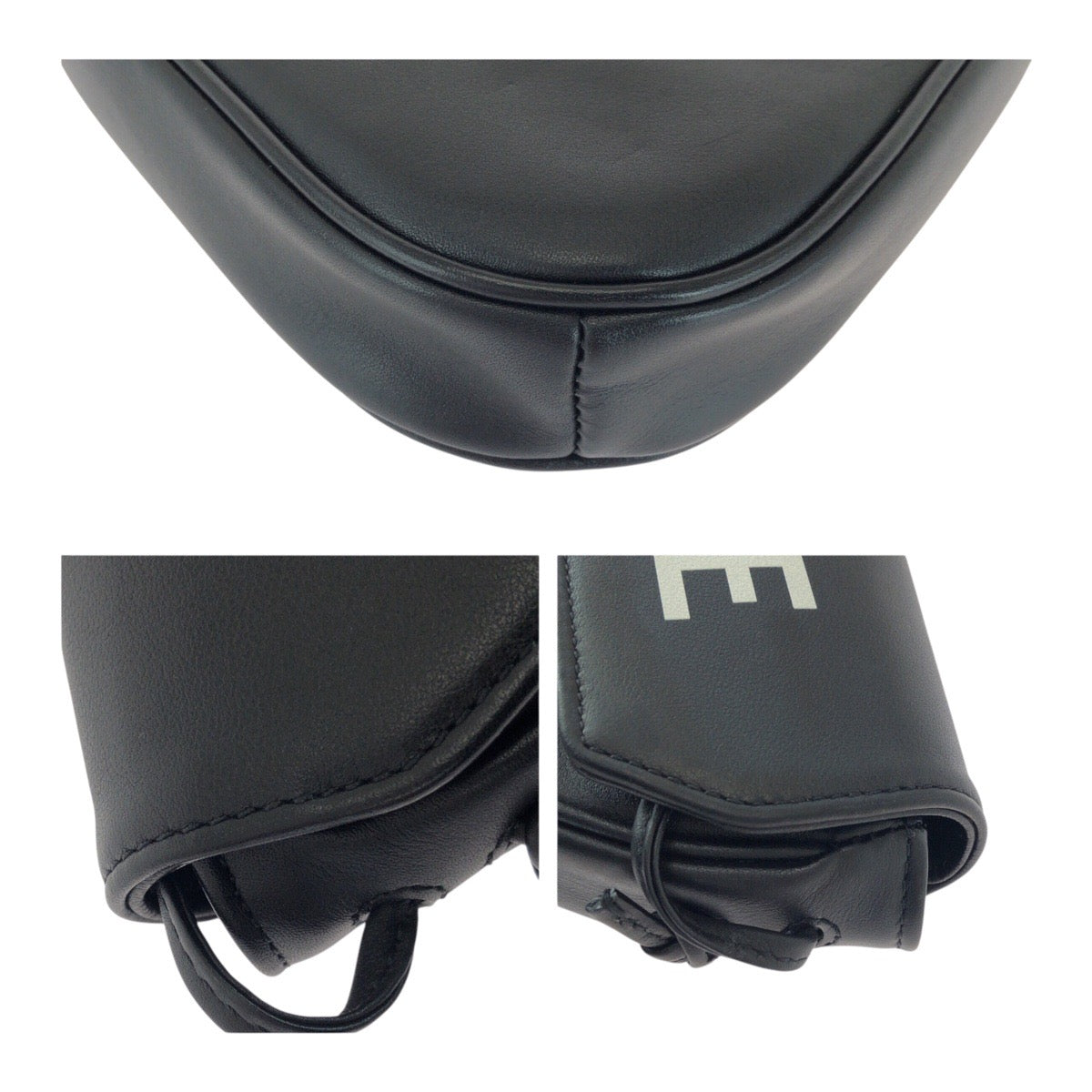 CELINE Shoulder Bag 195903DCS leather black black white Triangle logo