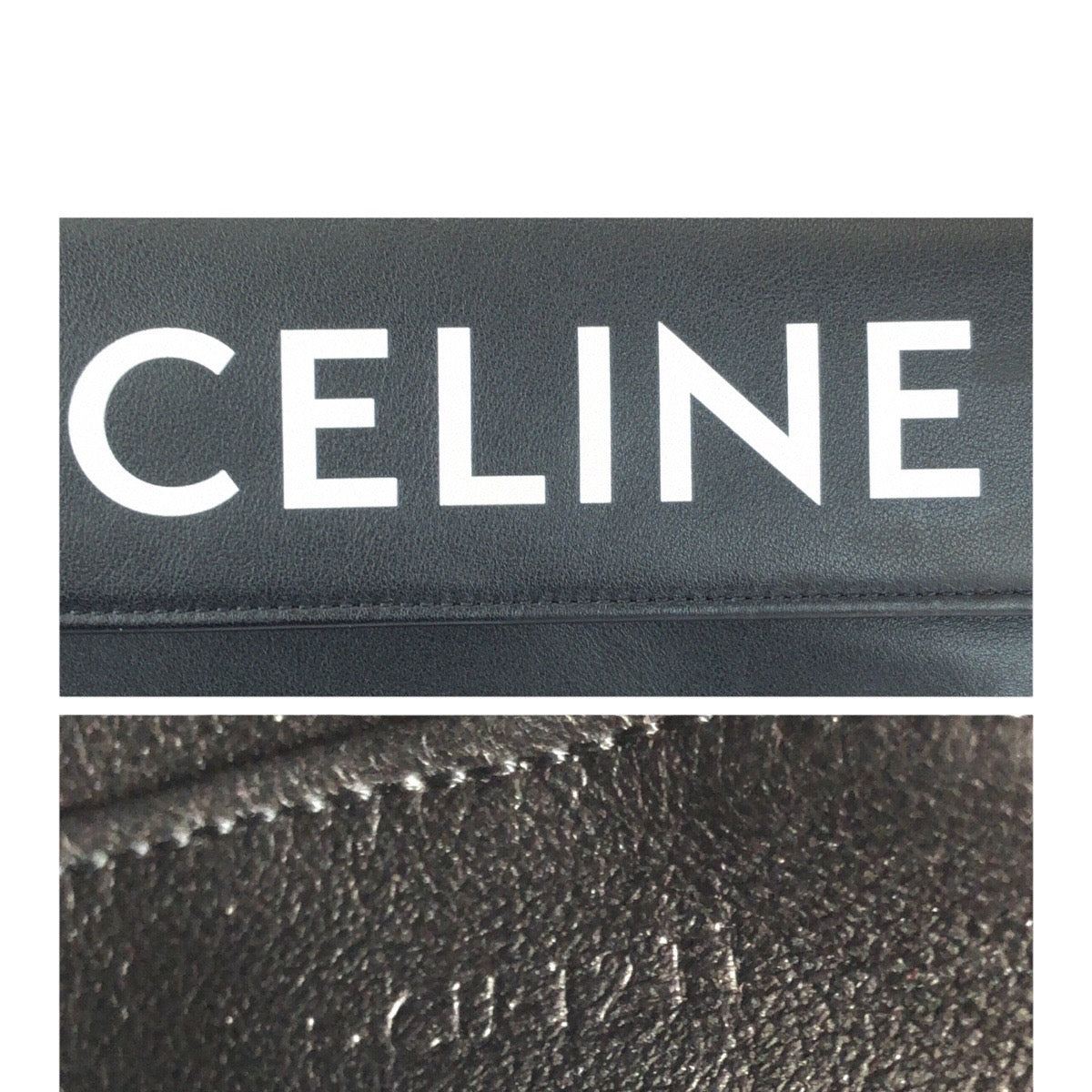 CELINE Shoulder Bag 195903DCS leather black black white Triangle logo