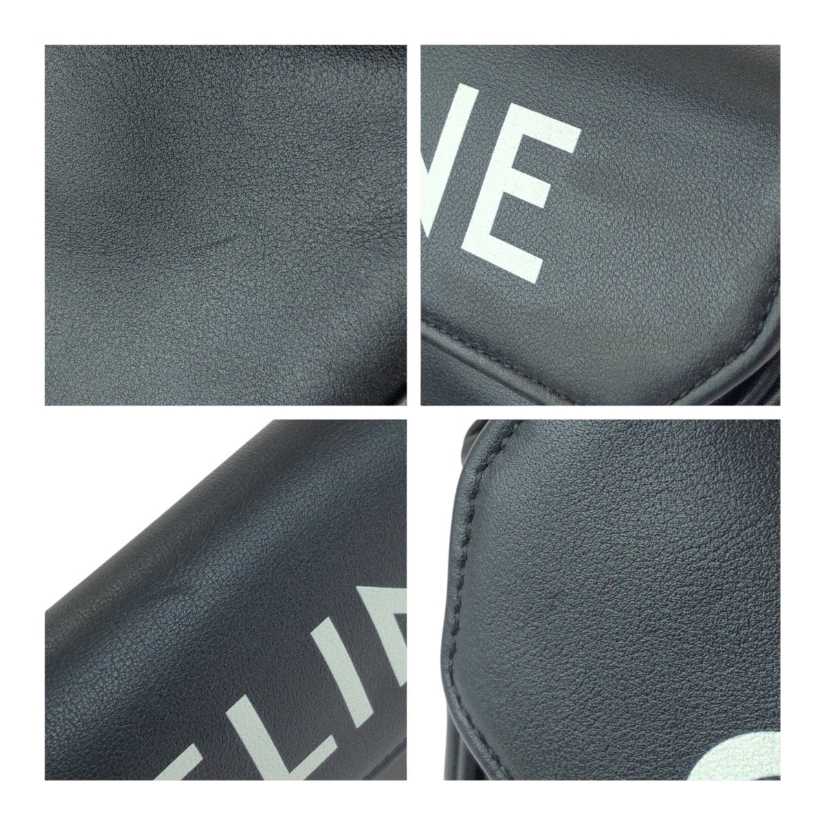 CELINE Shoulder Bag 195903DCS leather black black white Triangle logo