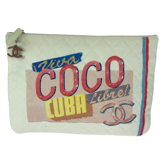 CHANEL Clutch bag canvas White Multicolor SilverMetal Coco Cuba COCO Mark