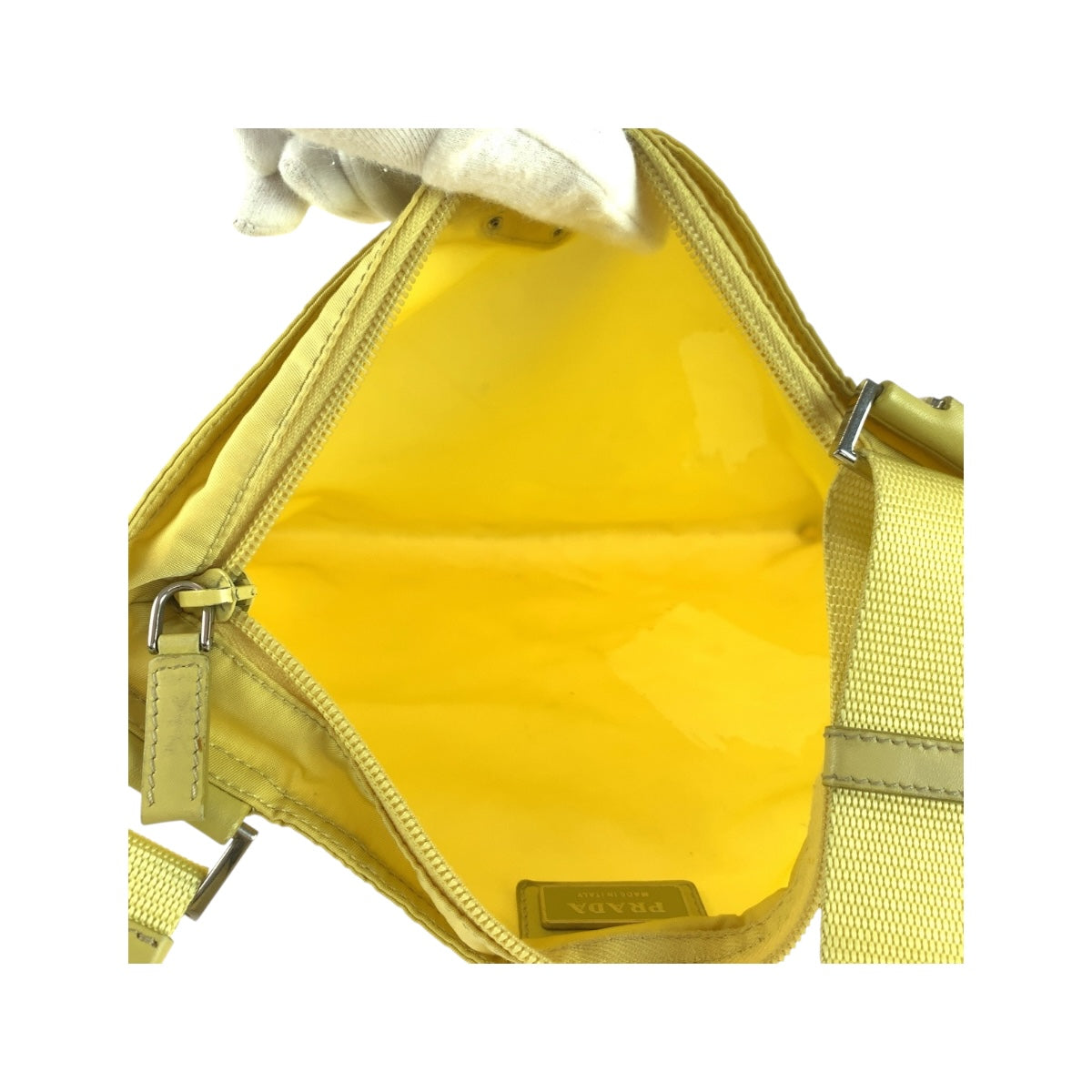 PRADA Shoulder Bag Nylon Yellow SilverMetal Test Triangle With logo
