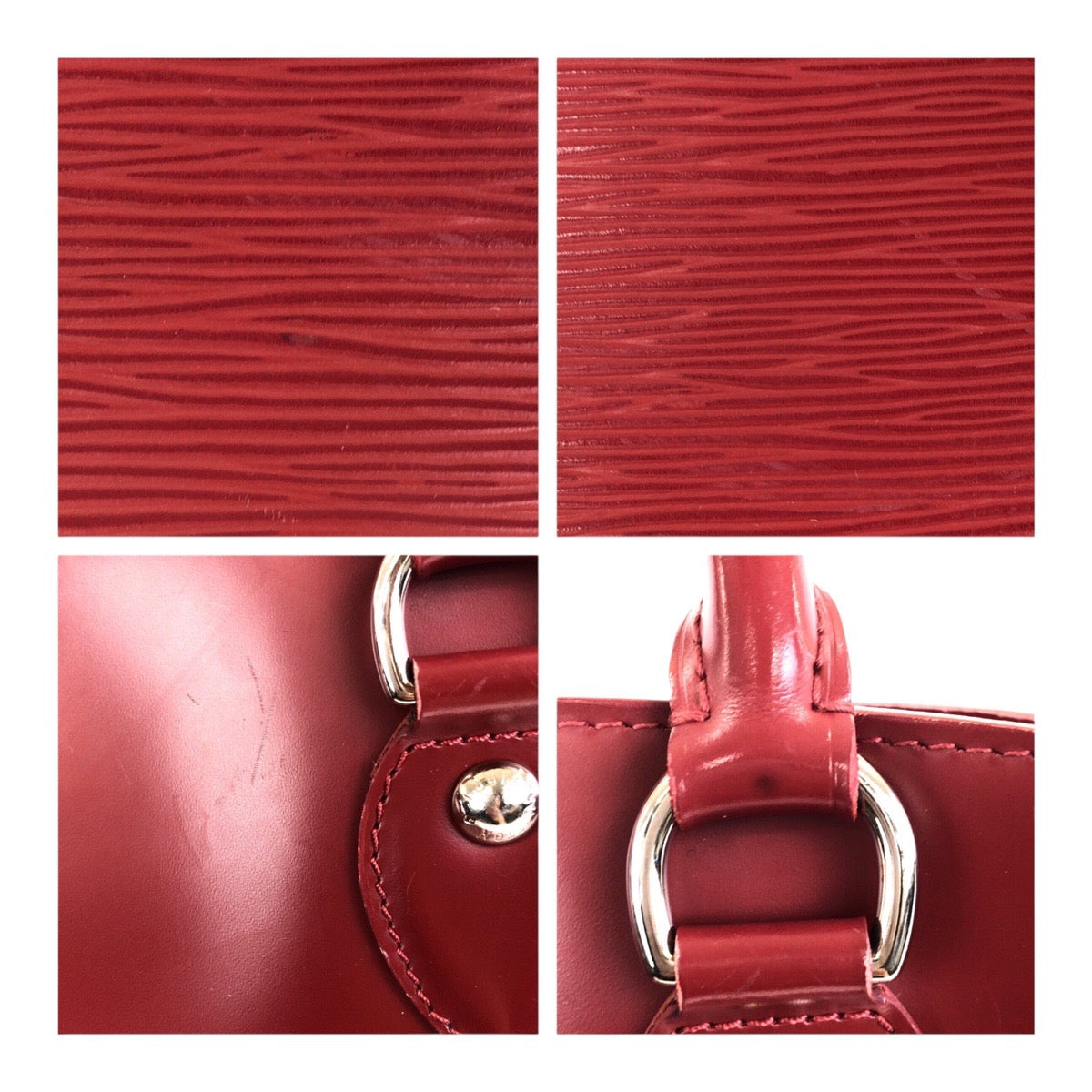 LOUIS VUITTON Tote Bag M5926E leather Red Silver Metal Epi Passy PM