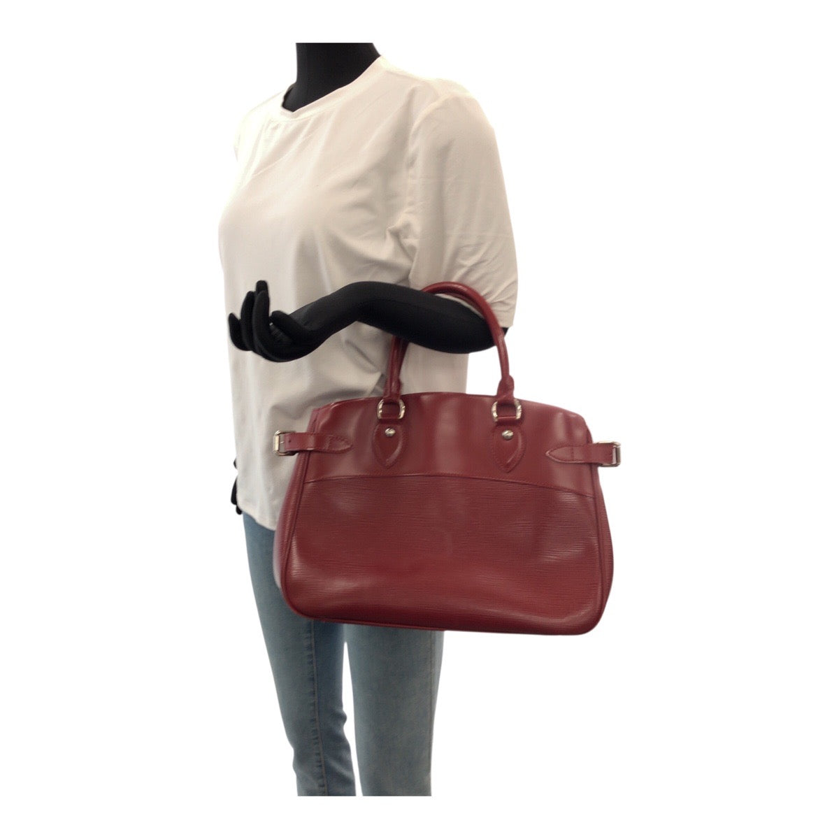 LOUIS VUITTON Tote Bag M5926E leather Red Silver Metal Epi Passy PM