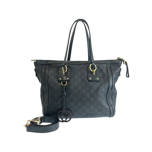 GUCCI Tote Bag 247281 leather Dark green type Gray type Gold Metal Guccisima