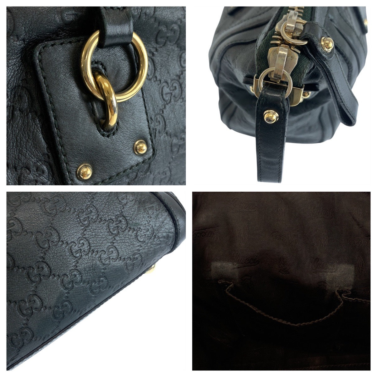 GUCCI Tote Bag 247281 leather Dark green type Gray type Gold Metal Guccisima