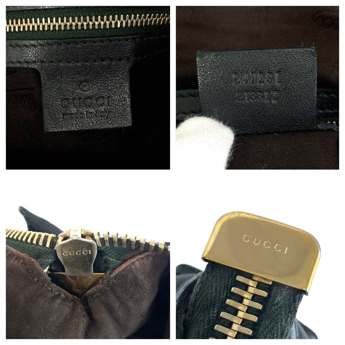 GUCCI Tote Bag 247281 leather Dark green type Gray type Gold Metal Guccisima