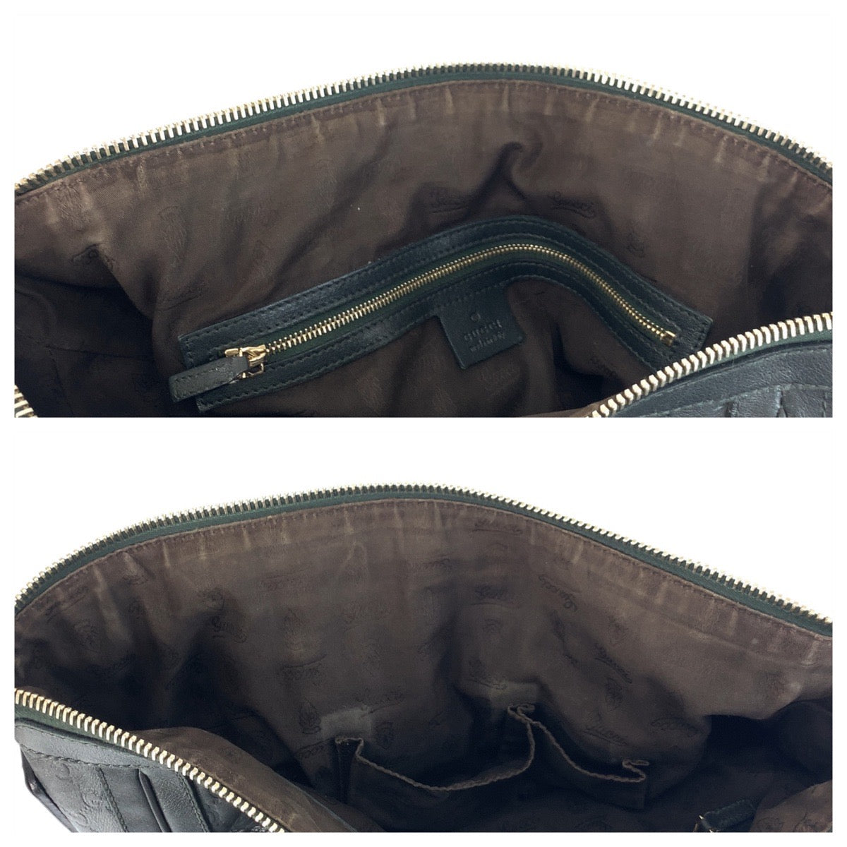 GUCCI Tote Bag 247281 leather Dark green type Gray type Gold Metal Guccisima