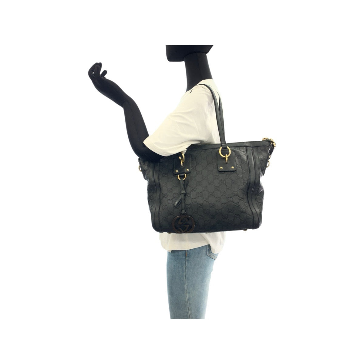 GUCCI Tote Bag 247281 leather Dark green type Gray type Gold Metal Guccisima