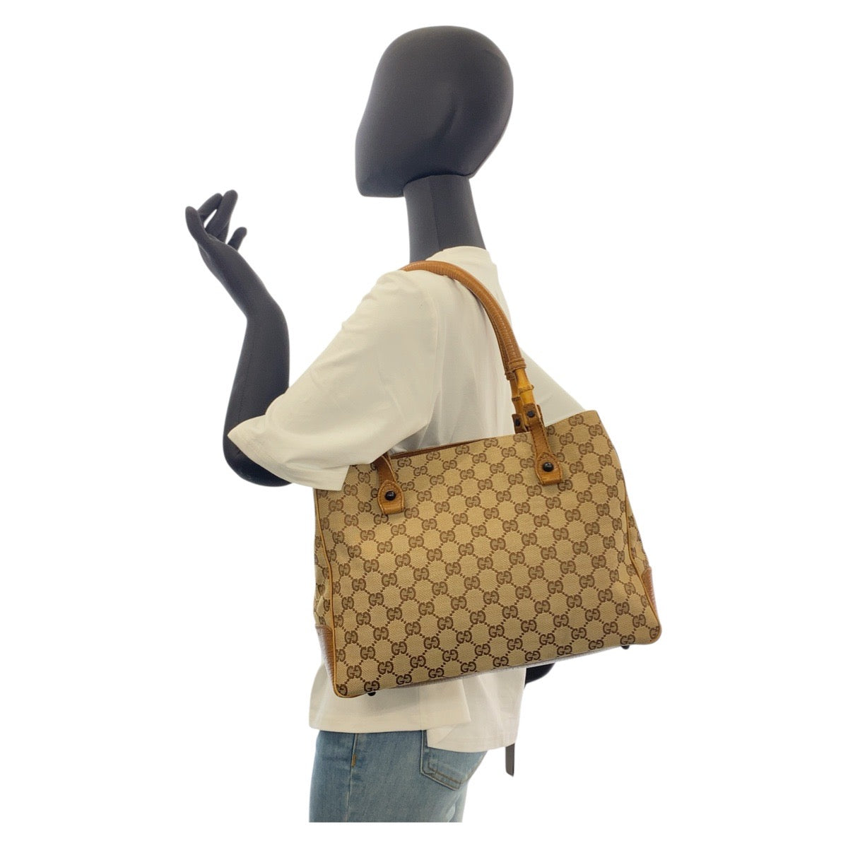 GUCCI Tote Bag 112526 GG canvas Beige brown Bamboo