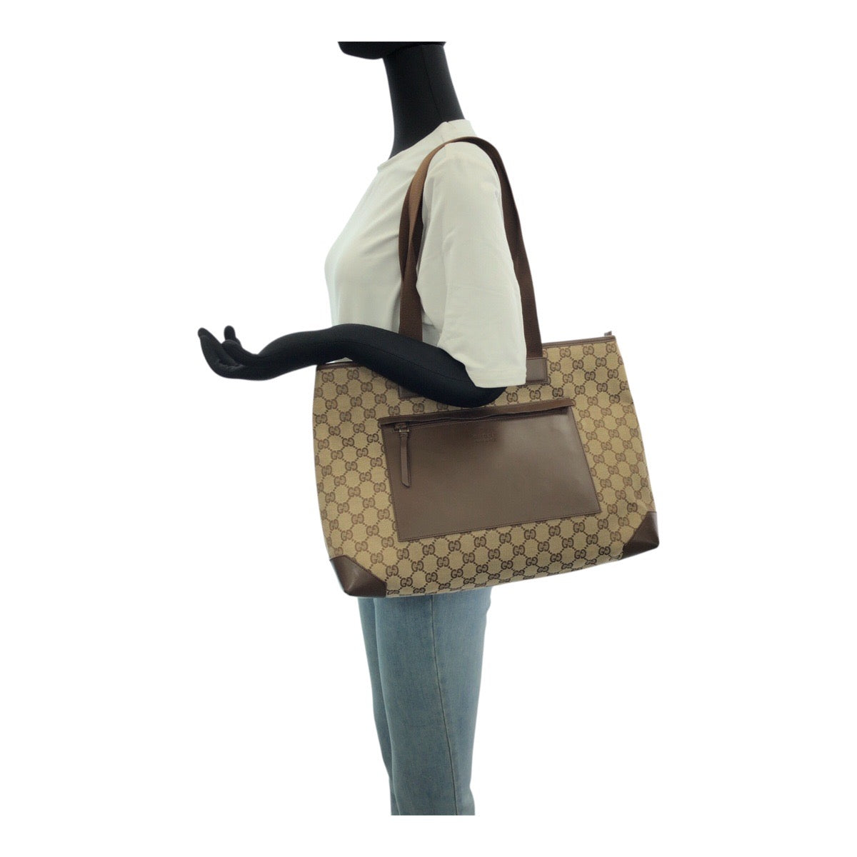 GUCCI Tote Bag 34339 GG canvas Brown Beige Silver