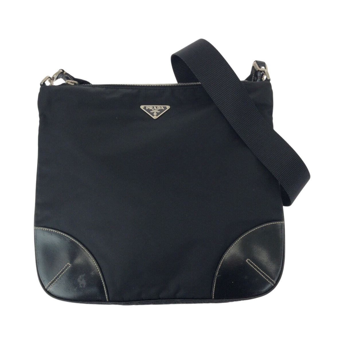 PRADA Shoulder Bag Nylon Black SilverMetal Test Triangle With logo