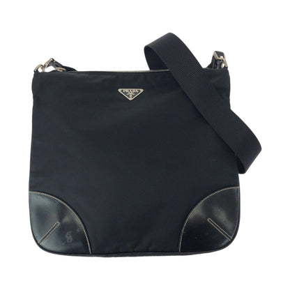 PRADA Shoulder Bag Nylon Black SilverMetal Test Triangle With logo