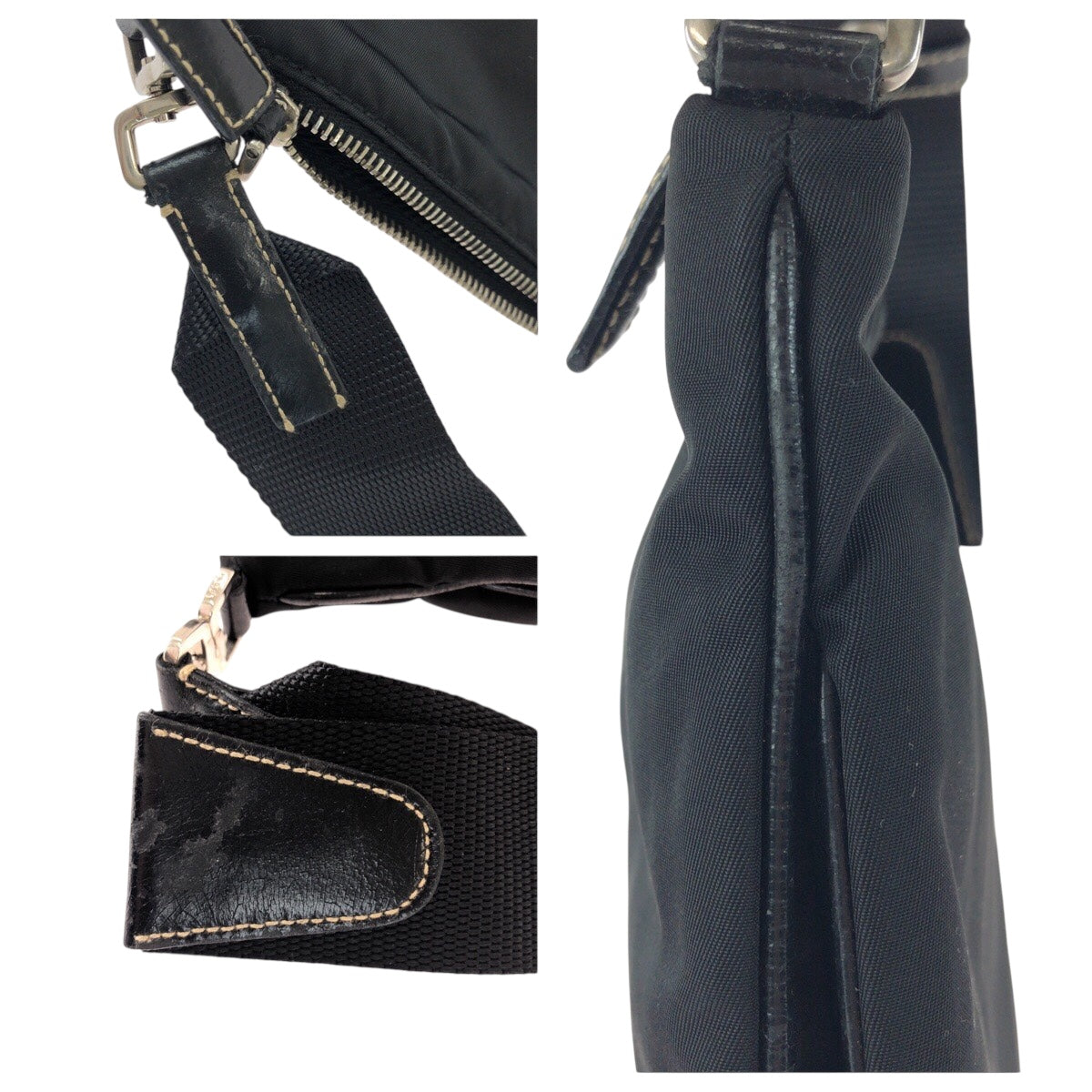 PRADA Shoulder Bag Nylon Black SilverMetal Test Triangle With logo