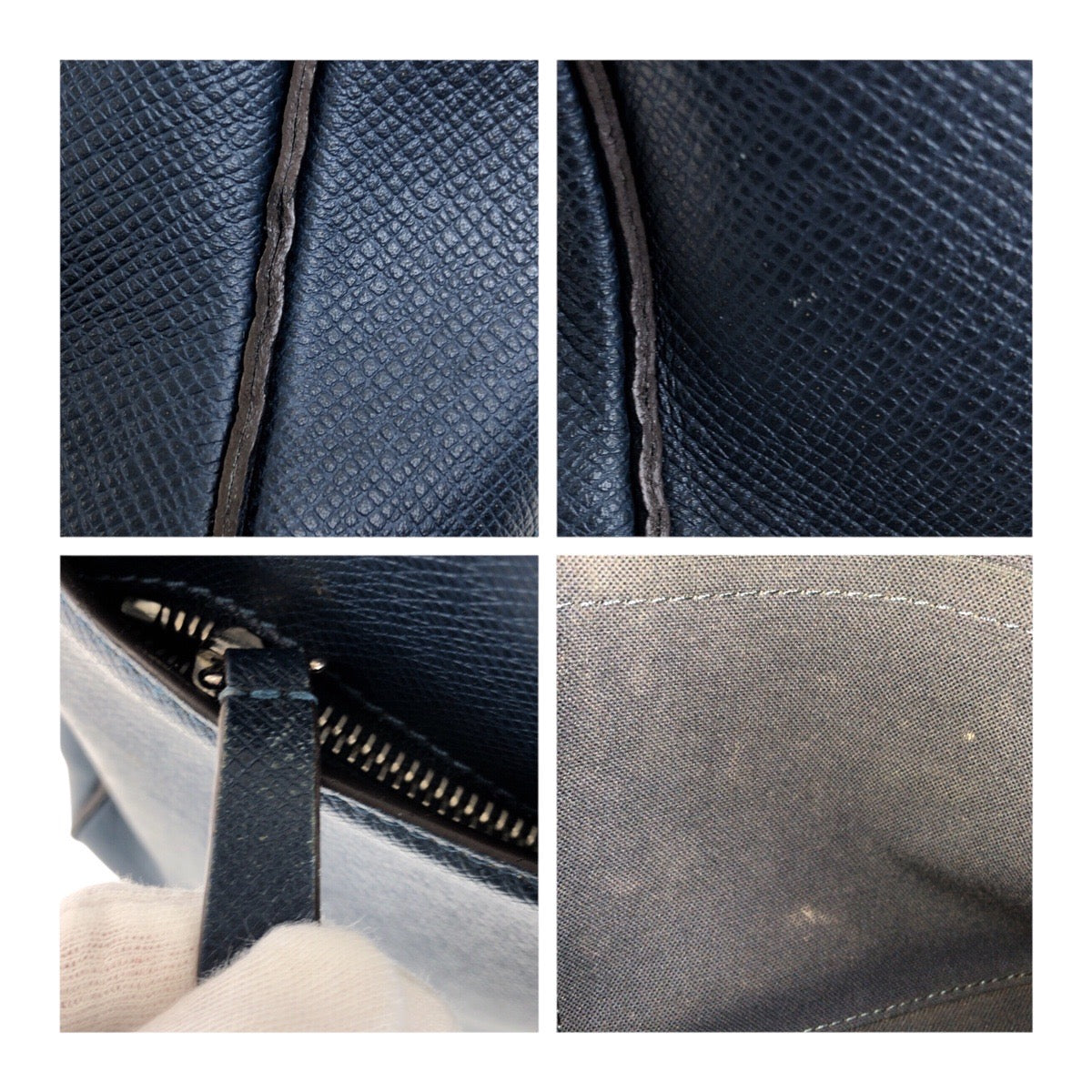 LOUIS VUITTON Business bag M30645 leather Blue Silver Metal Taiga Porto-Document Voyage MM