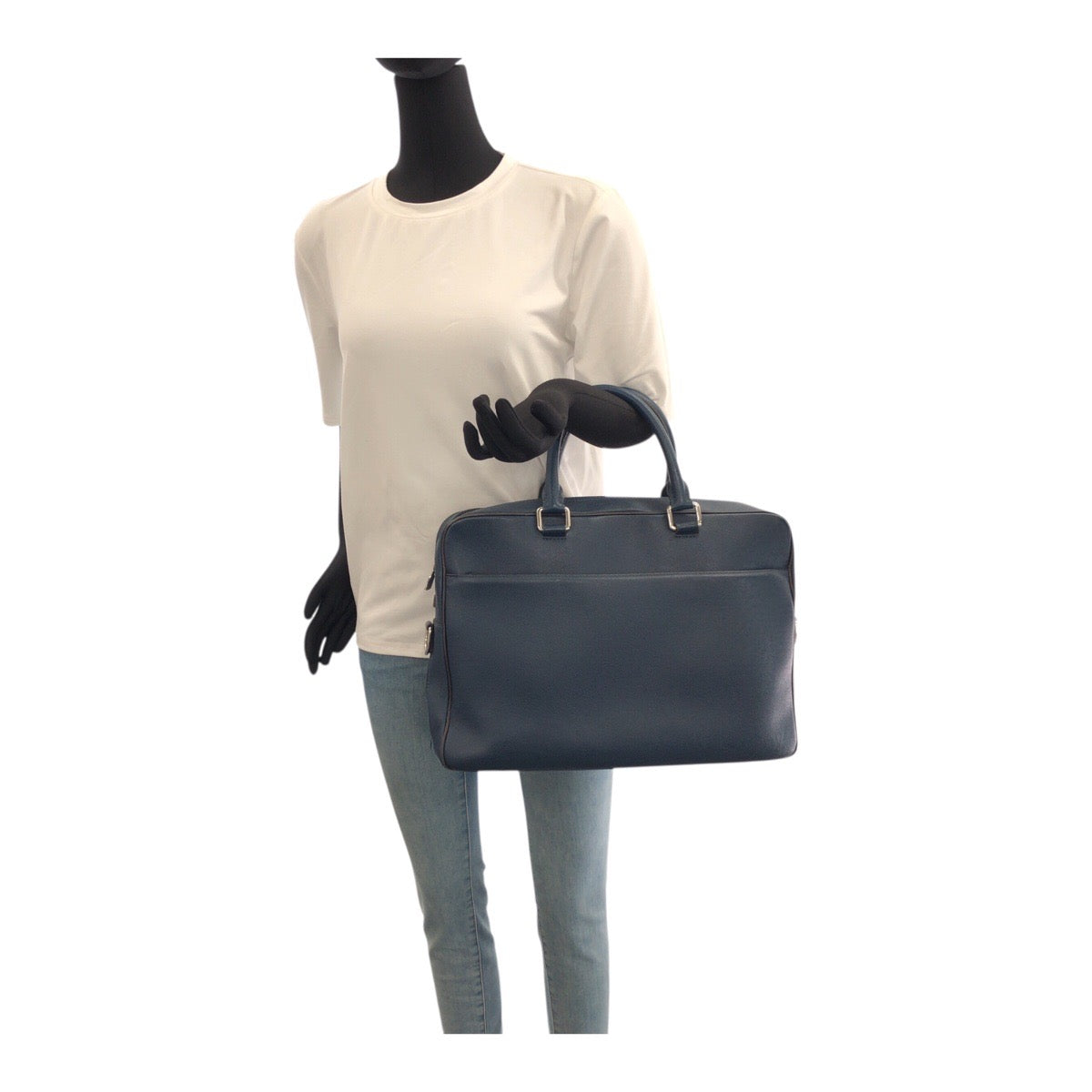 LOUIS VUITTON Business bag M30645 leather Blue Silver Metal Taiga Porto-Document Voyage MM