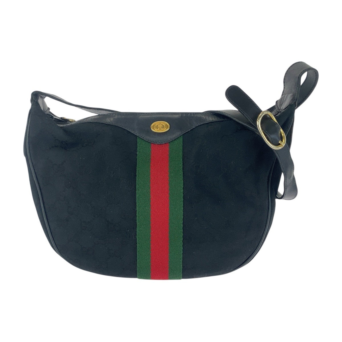 GUCCI Shoulder Bag 010 378 GG canvas Black GoldMetal Sherry Line Old Gucci