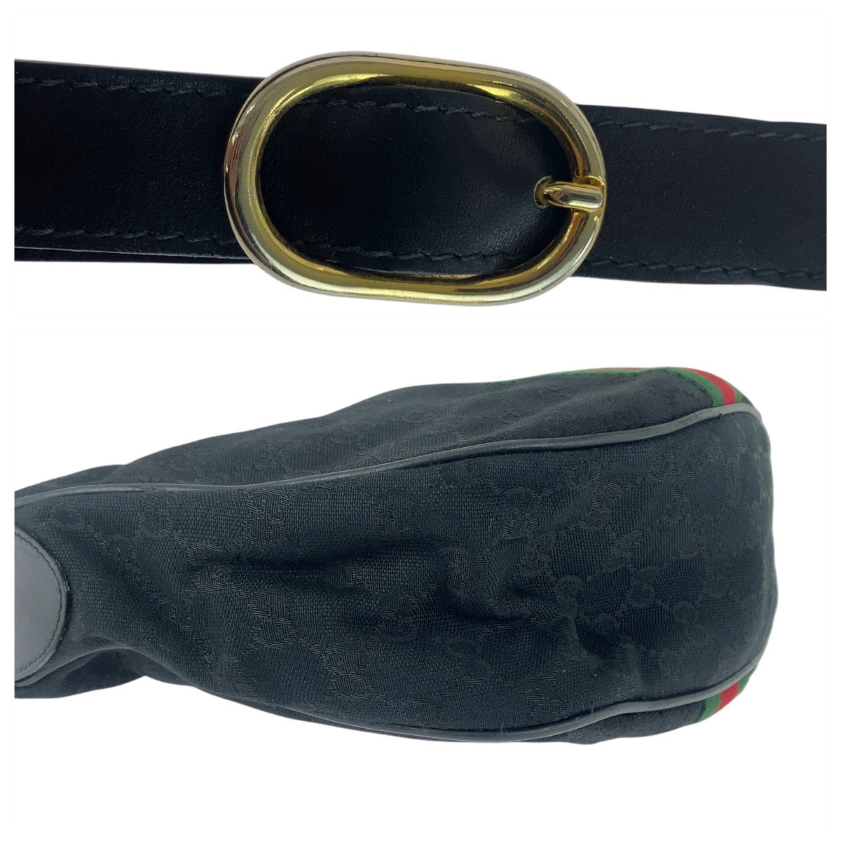 GUCCI Shoulder Bag 010 378 GG canvas Black GoldMetal Sherry Line Old Gucci