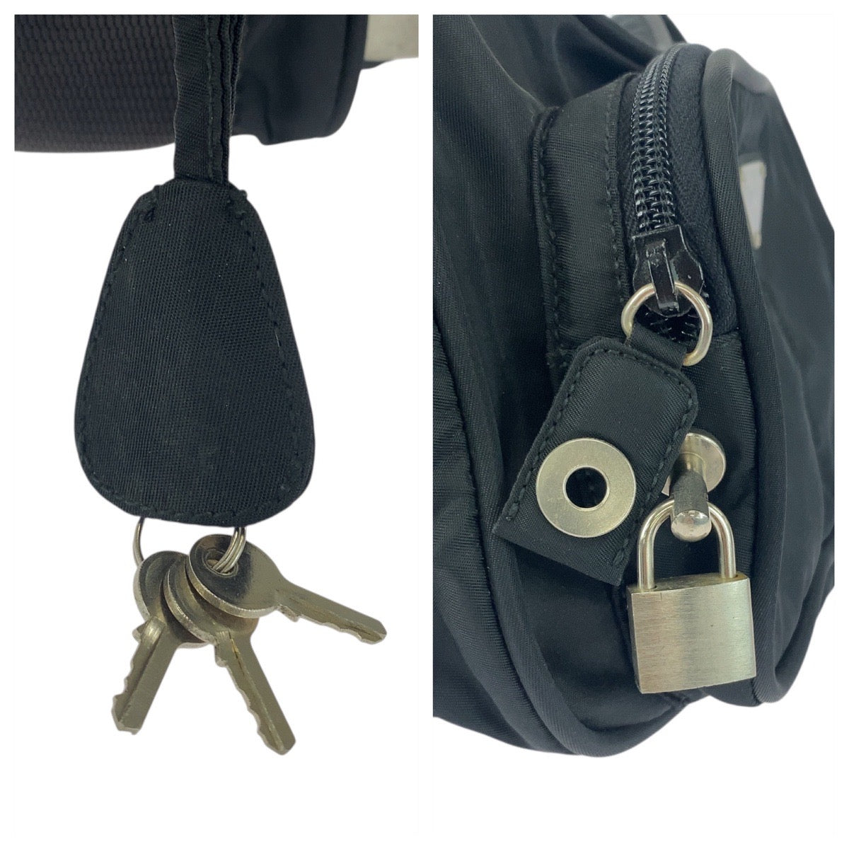 PRADA Shoulder Bag Nylon Black SilverMetal Test Triangle With logo