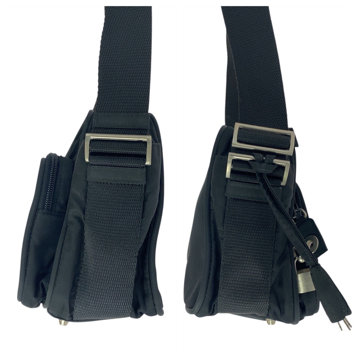 PRADA Shoulder Bag Nylon Black SilverMetal Test Triangle With logo