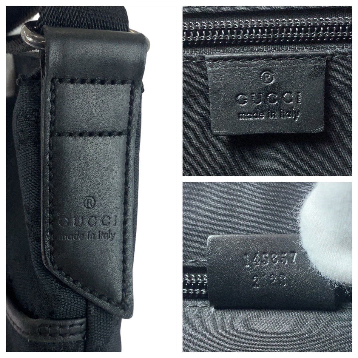 GUCCI Shoulder Bag 145857 GG canvas Black SilverMetal