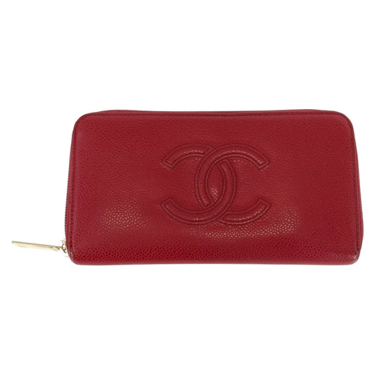 CHANEL Long Wallet Purse leather Red COCO Mark