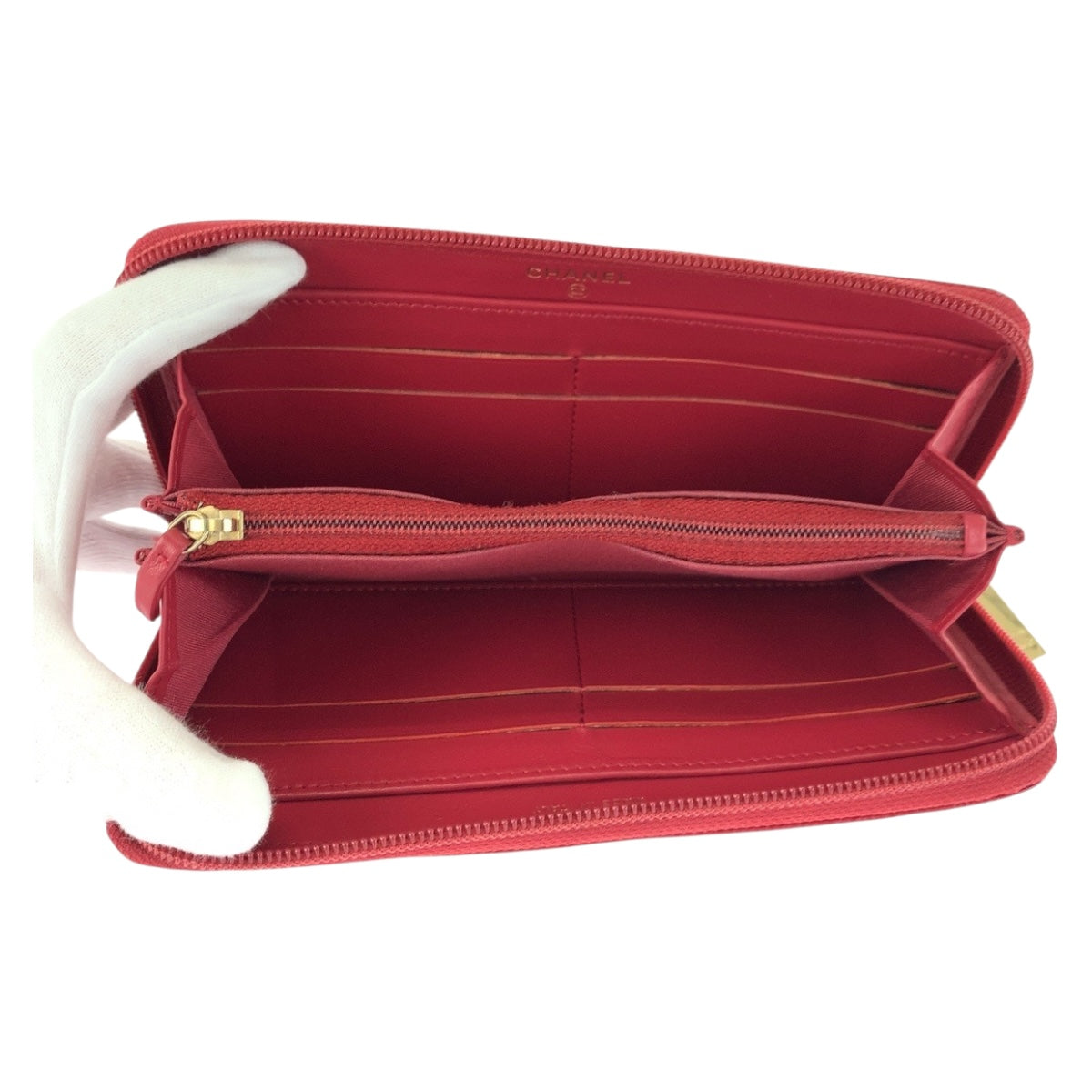 CHANEL Long Wallet Purse leather Red COCO Mark