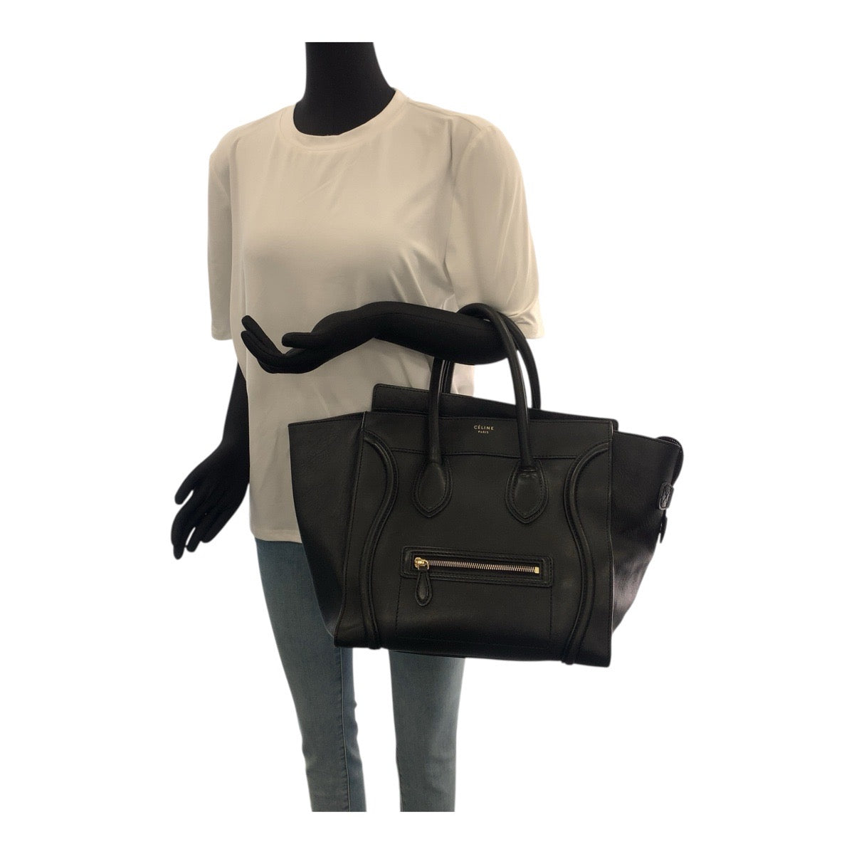 CELINE Tote Bag F SA 0132 leather Black GoldMetal Luggage Mini shopper