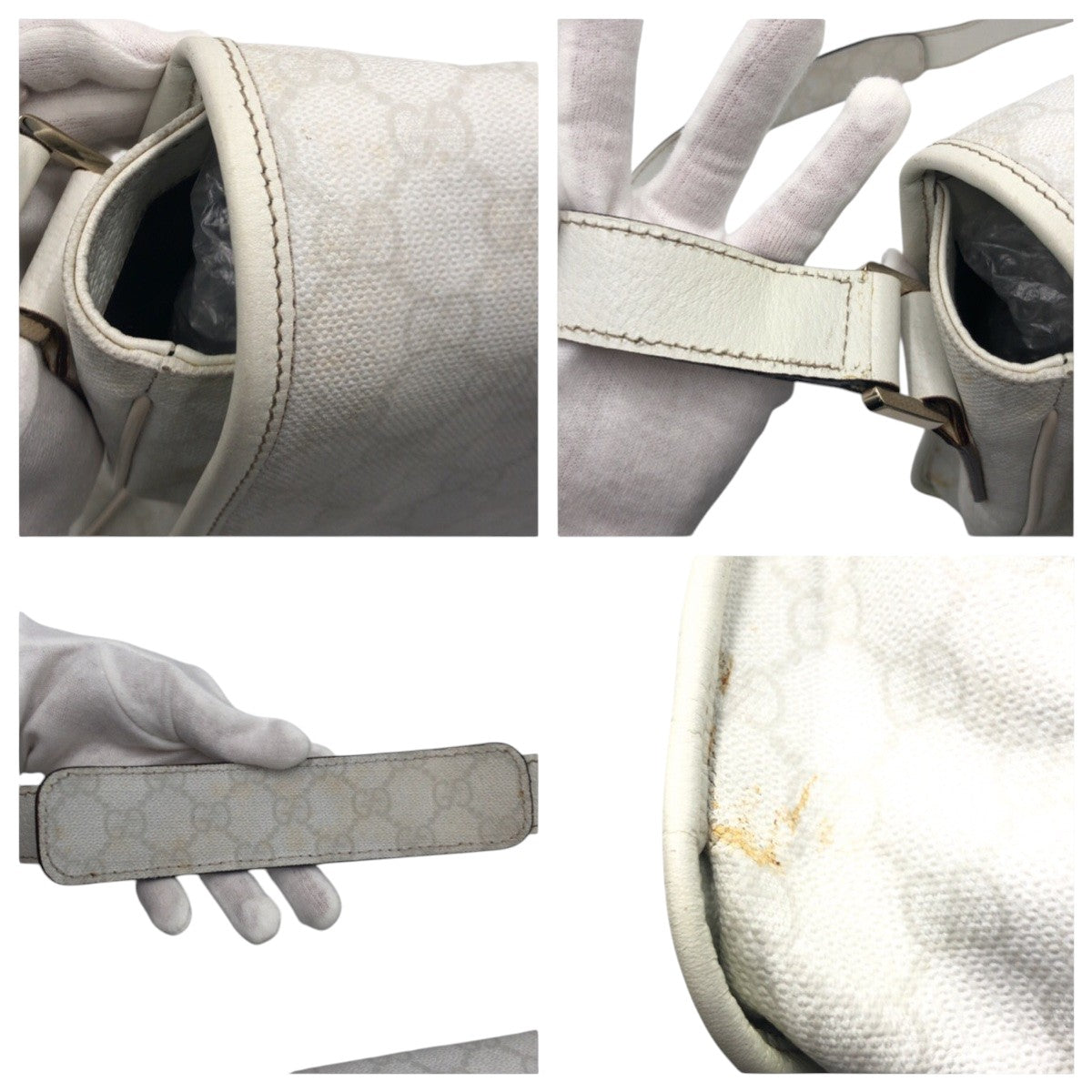 GUCCI Shoulder Bag 145844 leather white Sherry line