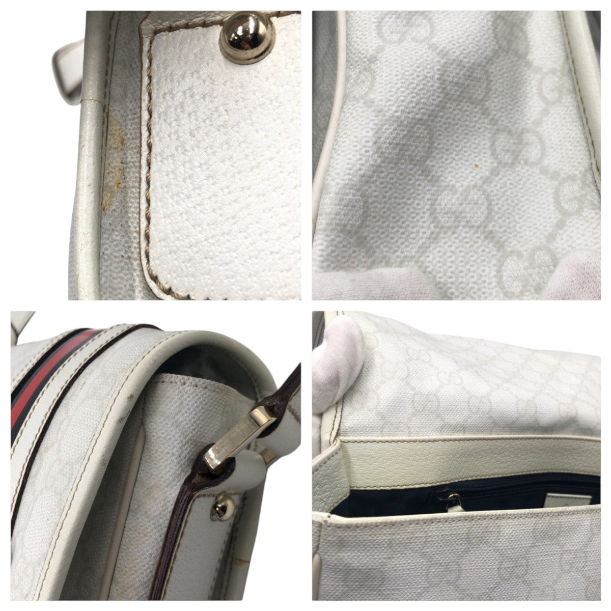 GUCCI Shoulder Bag 145844 leather white Sherry line