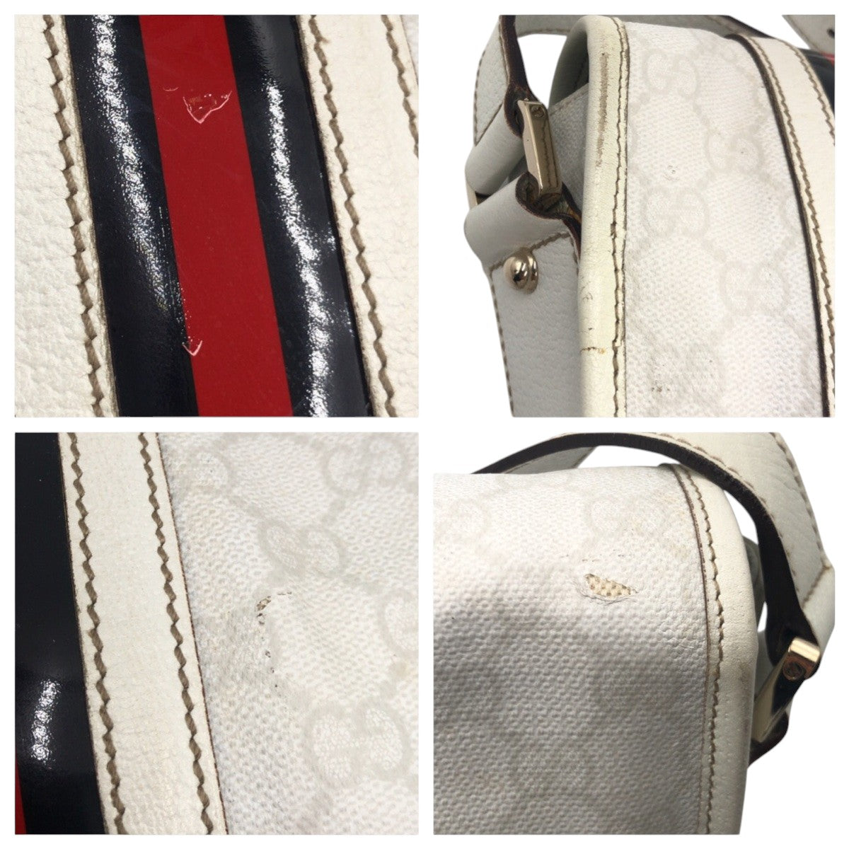 GUCCI Shoulder Bag 145844 leather white Sherry line