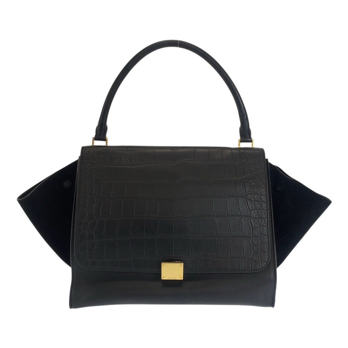 CELINE Shoulder Bag leather Black GoldMetal Trapeze Embossing