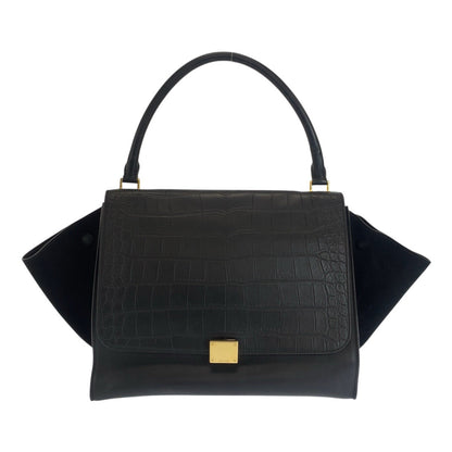 CELINE Shoulder Bag leather Black GoldMetal Trapeze Embossing