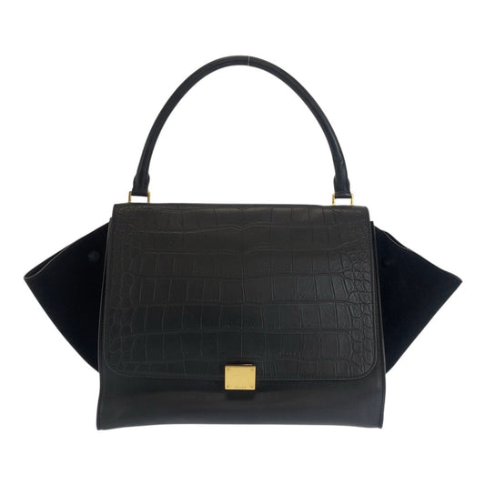 CELINE Shoulder Bag leather Black GoldMetal Trapeze Embossing