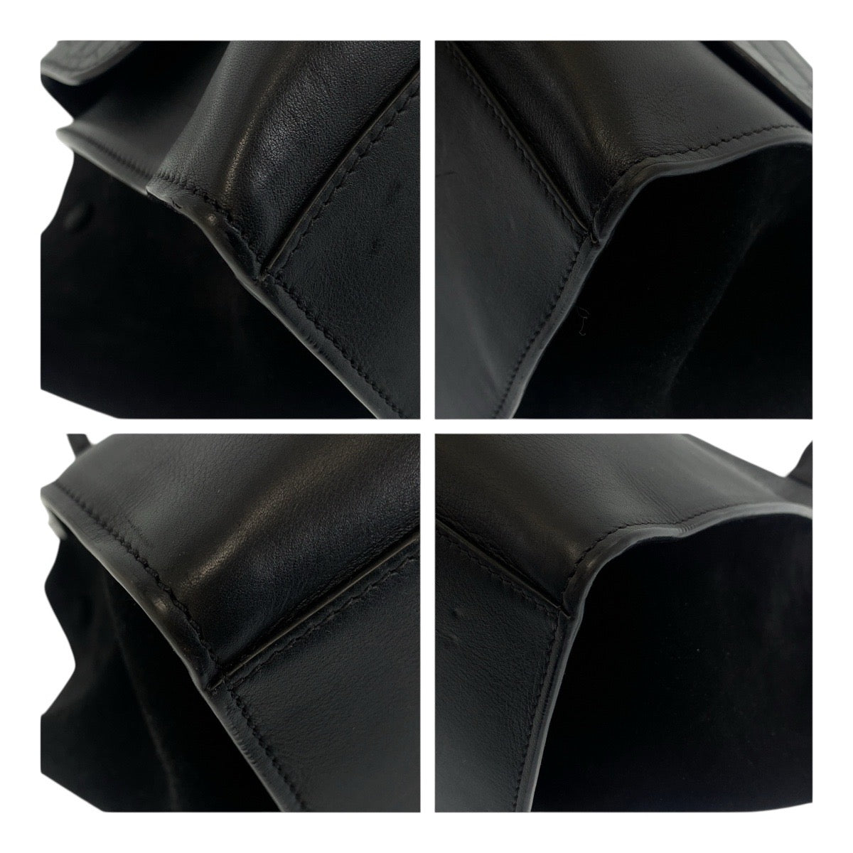 CELINE Shoulder Bag leather Black GoldMetal Trapeze Embossing