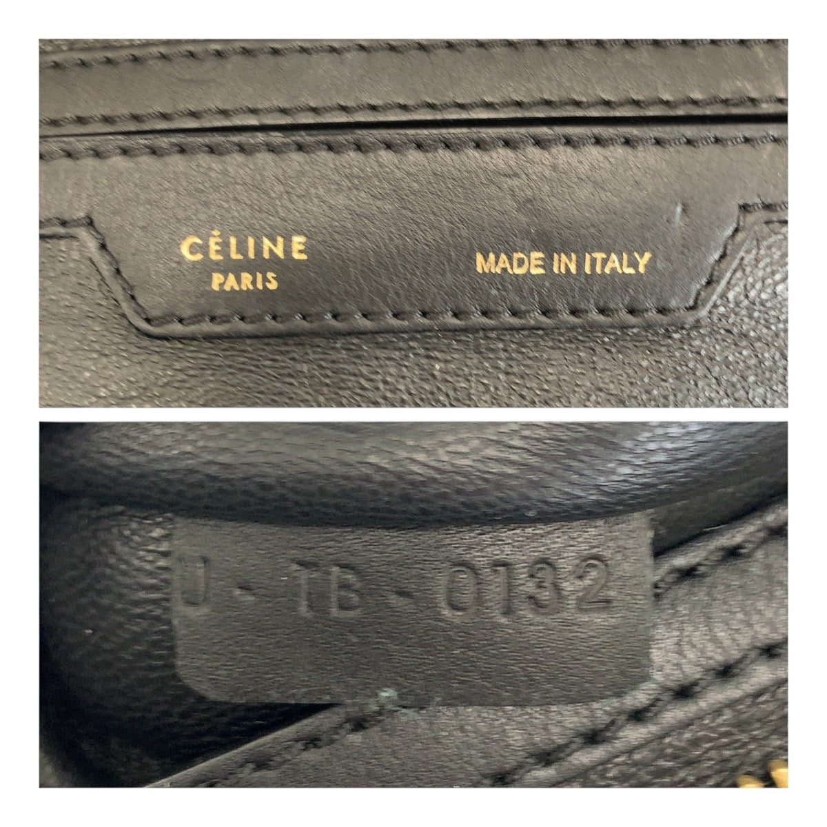 CELINE Shoulder Bag leather Black GoldMetal Trapeze Embossing