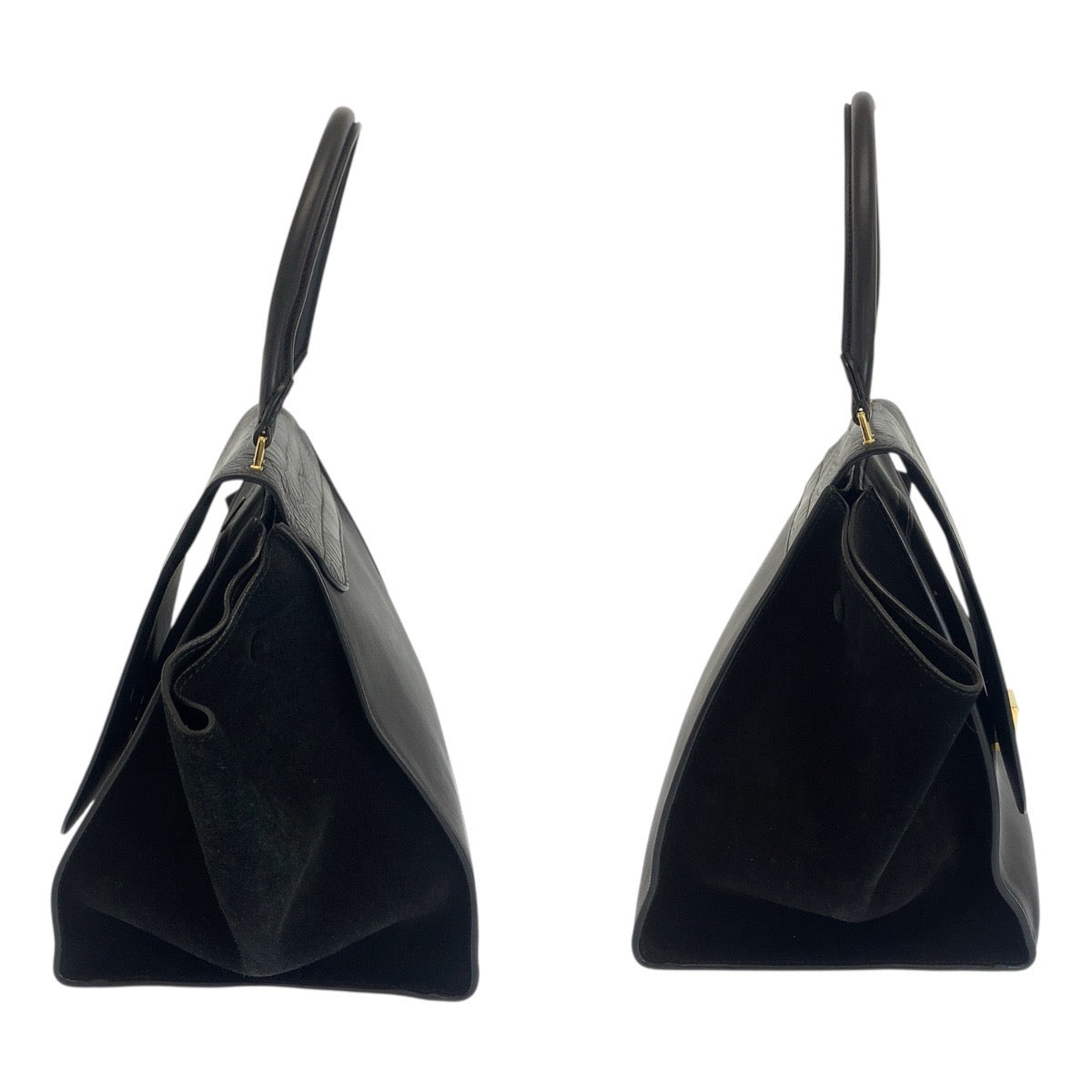 CELINE Shoulder Bag leather Black GoldMetal Trapeze Embossing