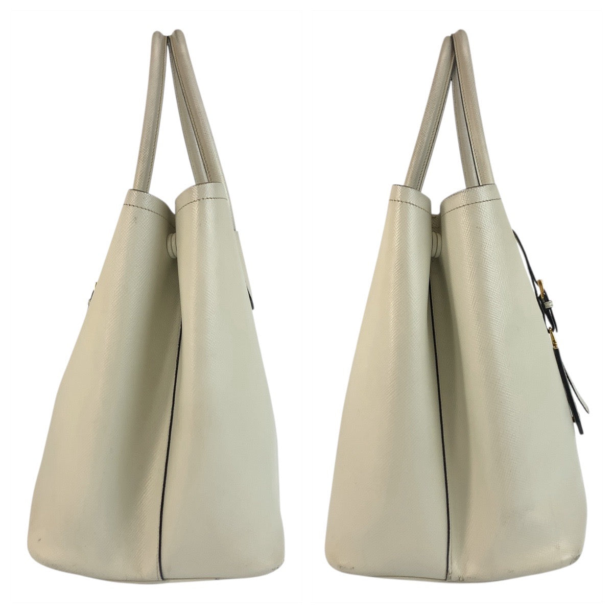 PRADA Tote Bag leather Ivory Safiano Triangle With logo