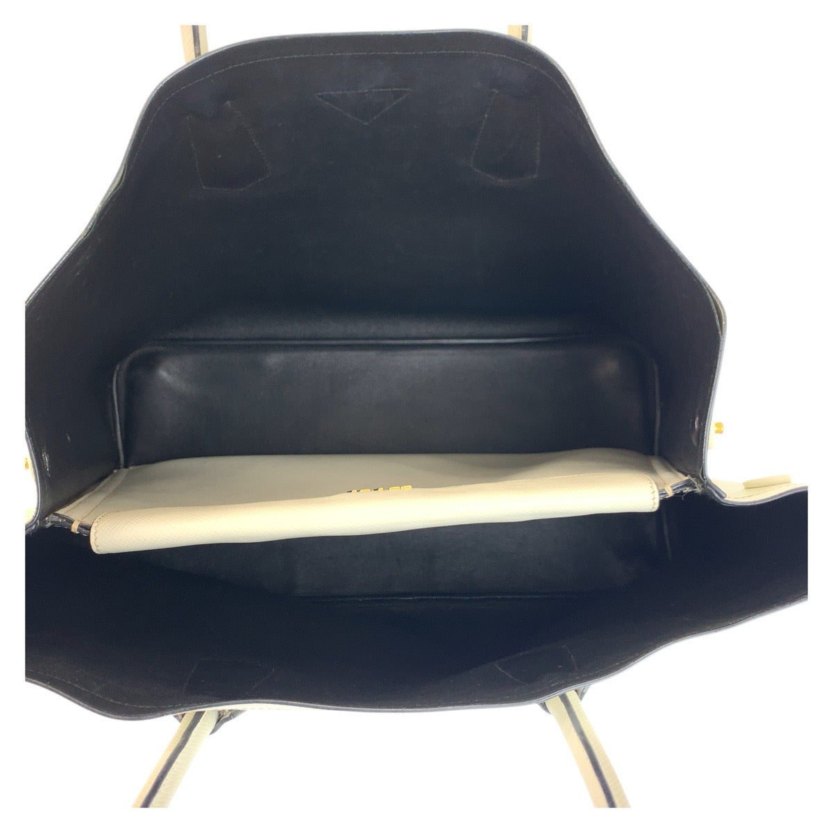 PRADA Tote Bag leather Ivory Safiano Triangle With logo