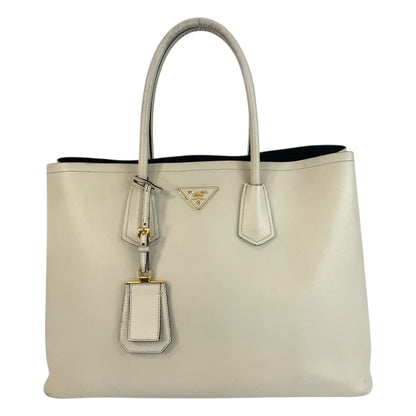PRADA Tote Bag leather Ivory Safiano Triangle With logo