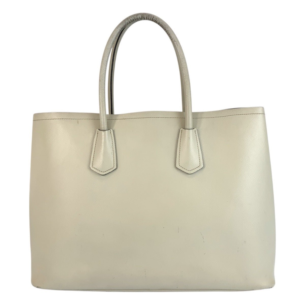PRADA Tote Bag leather Ivory Safiano Triangle With logo