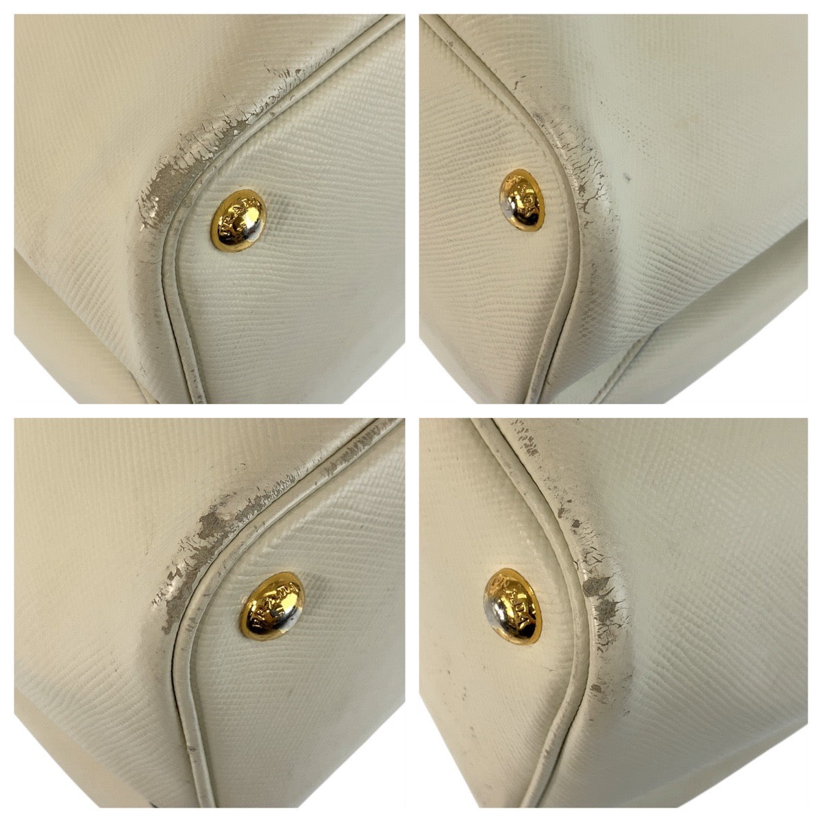 PRADA Tote Bag leather Ivory Safiano Triangle With logo