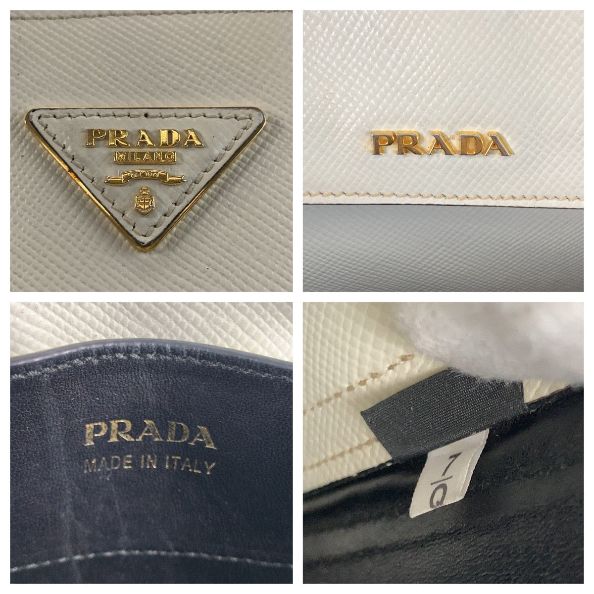 PRADA Tote Bag leather Ivory Safiano Triangle With logo
