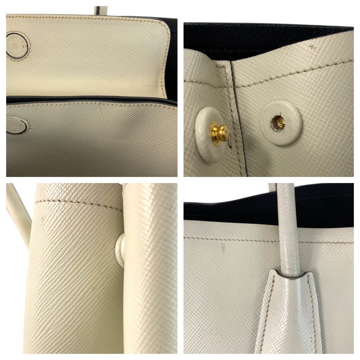 PRADA Tote Bag leather Ivory Safiano Triangle With logo
