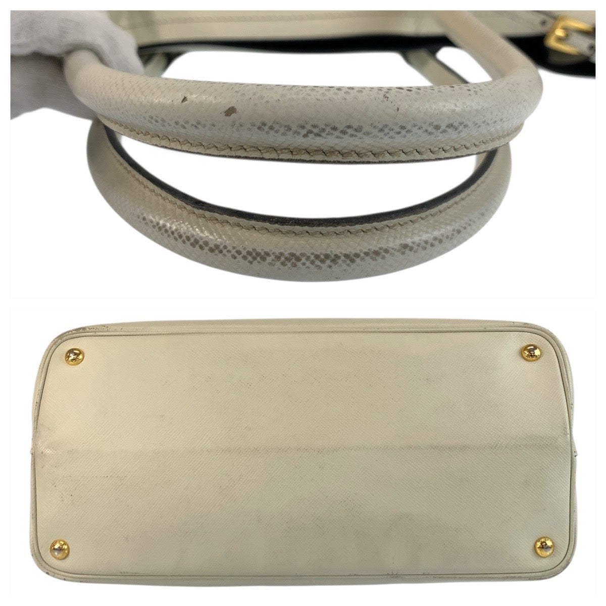 PRADA Tote Bag leather Ivory Safiano Triangle With logo