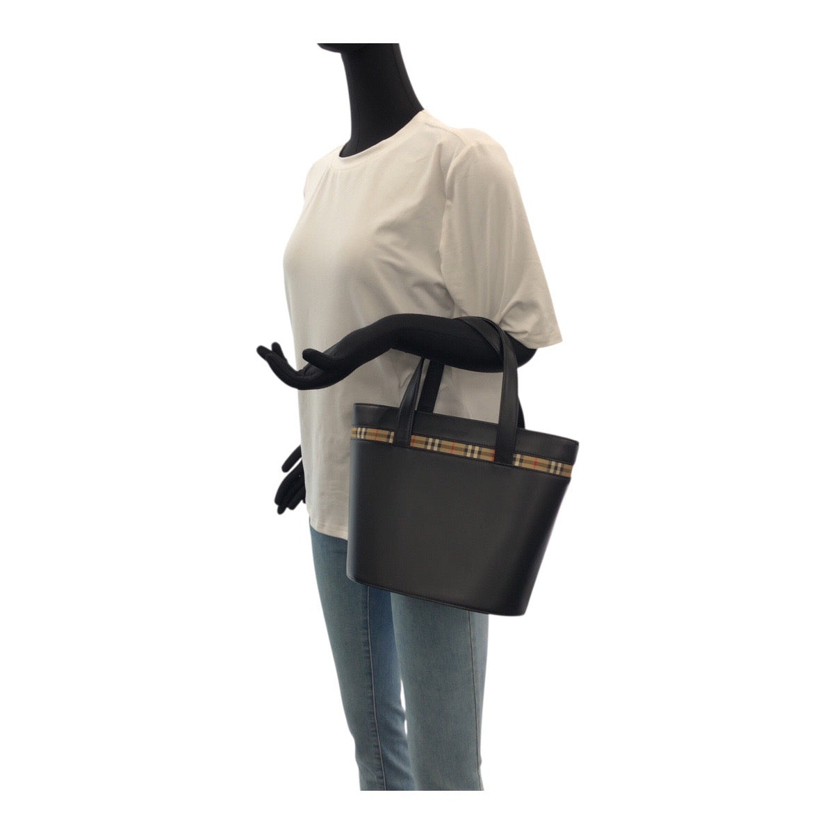 BURBERRY Tote Bag leather Black Silver Nova Check