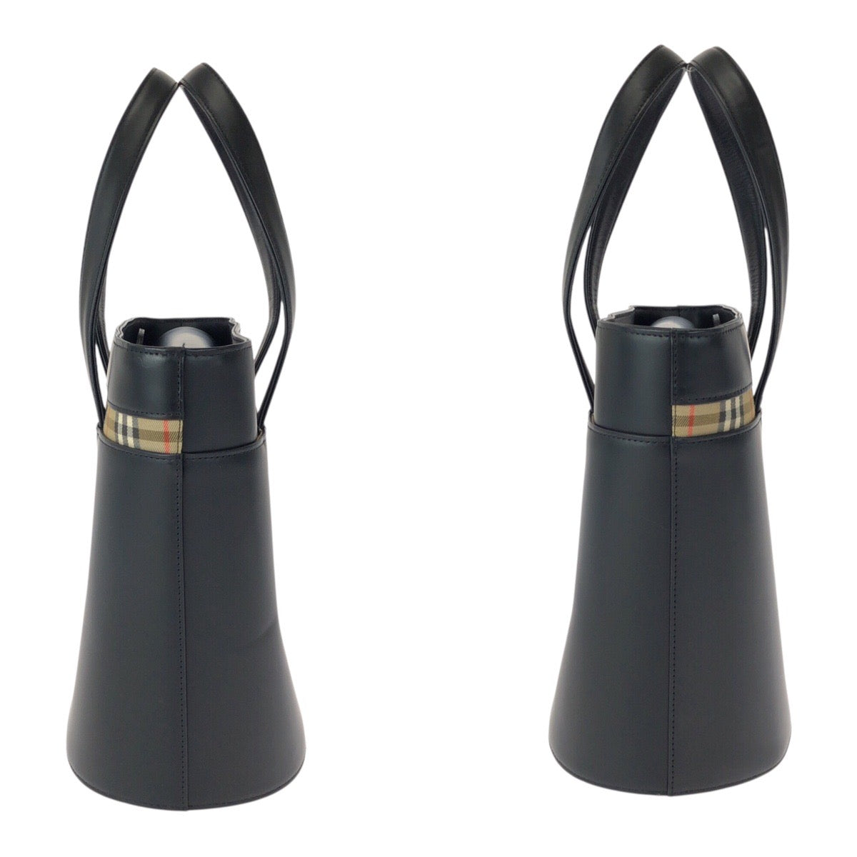 BURBERRY Tote Bag leather Black Silver Nova Check