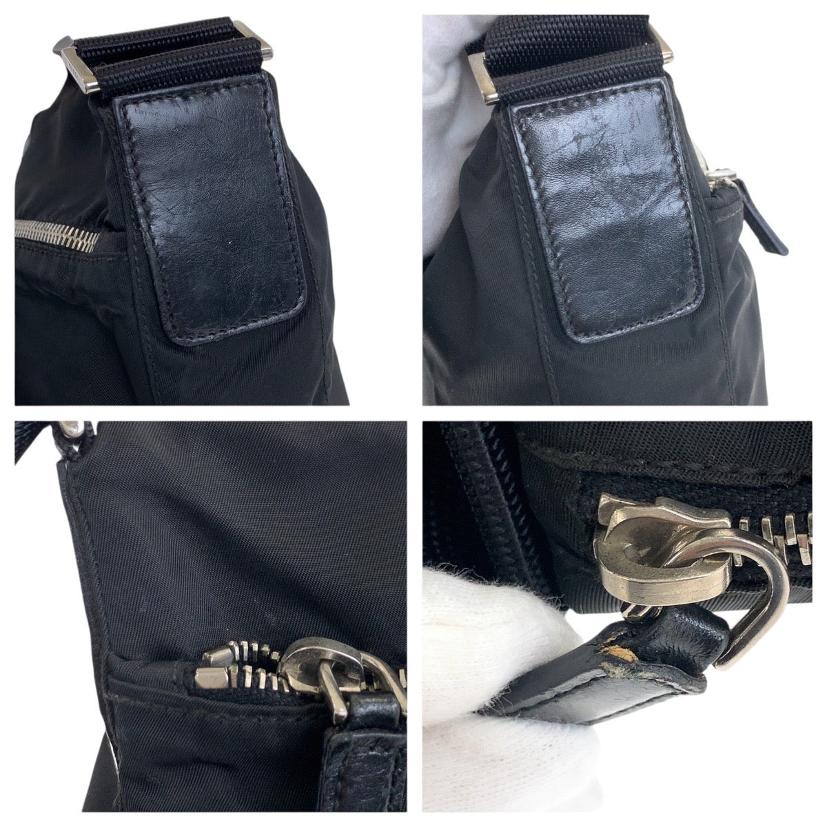 PRADA Shoulder Bag Nylon Black SilverMetal Test Triangle With logo