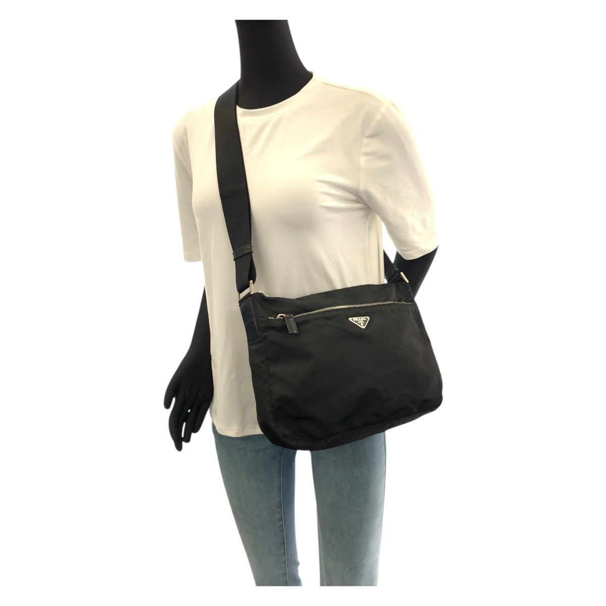 PRADA Shoulder Bag Nylon Black SilverMetal Test Triangle With logo